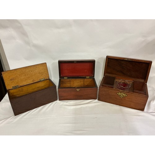 805 - A Victorian Mahogany Tea Caddy with Two Divisions including mixing bowl along with two other boxes.