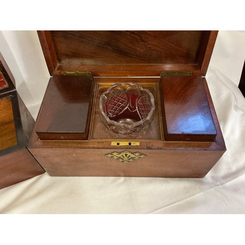 805 - A Victorian Mahogany Tea Caddy with Two Divisions including mixing bowl along with two other boxes.