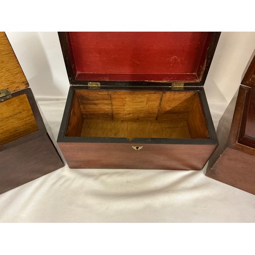 805 - A Victorian Mahogany Tea Caddy with Two Divisions including mixing bowl along with two other boxes.
