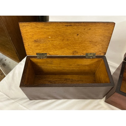 805 - A Victorian Mahogany Tea Caddy with Two Divisions including mixing bowl along with two other boxes.
