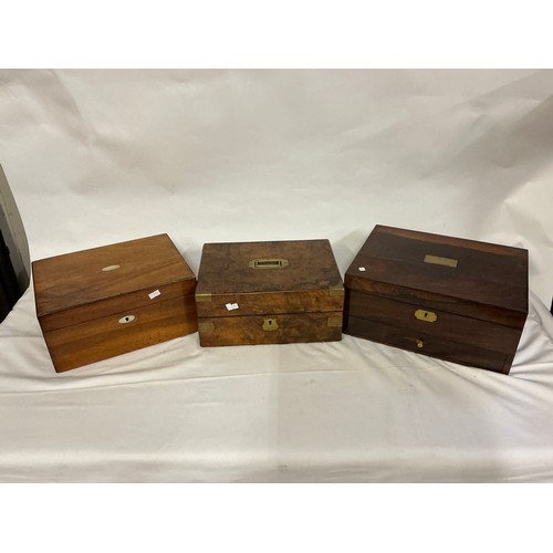 806 - Three various Sewing Boxes one in Walnut, Mahogany & one other.