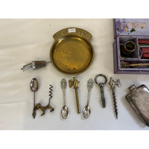 811 - A Coppard Excelsior Champagne Tap, one other, Haig Whiskey Pourer, Two Rolex Tea Spoons, etc.