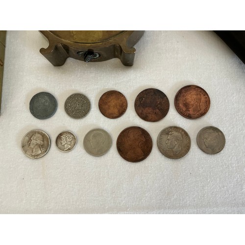 816 - Two Table Top Lighters including one Ronson, Various Coins, etc.