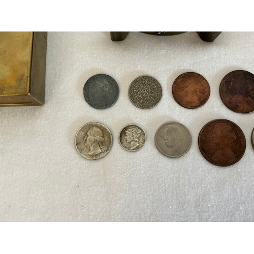 816 - Two Table Top Lighters including one Ronson, Various Coins, etc.