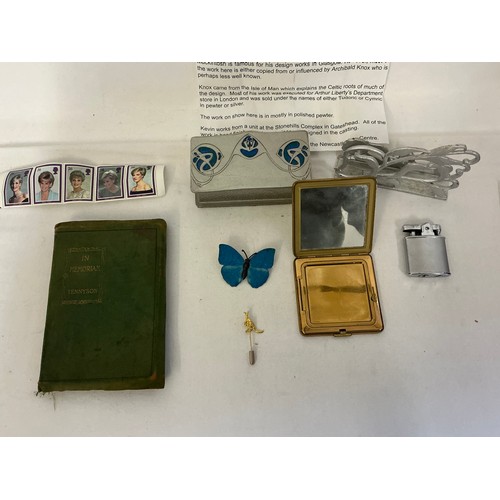 818 - A Kevin Mason trinket box, Past Times Stamp Box, Letter Rack, Lighter, Oliver Twist Book by Charles ... 