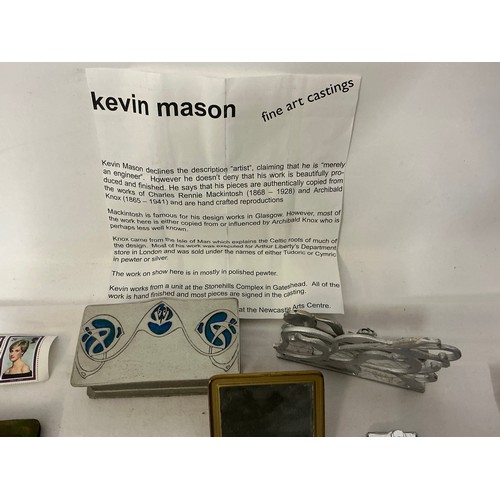 818 - A Kevin Mason trinket box, Past Times Stamp Box, Letter Rack, Lighter, Oliver Twist Book by Charles ... 