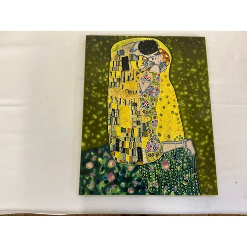 891 - A B T monogrammed Slip-Ware Plaque decorated with Gustav Klimt 