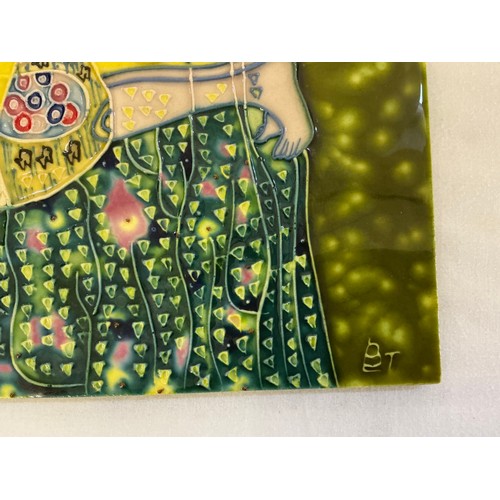 891 - A B T monogrammed Slip-Ware Plaque decorated with Gustav Klimt 