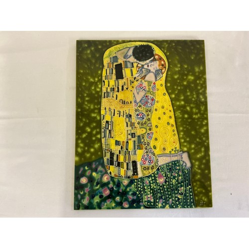 891 - A B T monogrammed Slip-Ware Plaque decorated with Gustav Klimt 