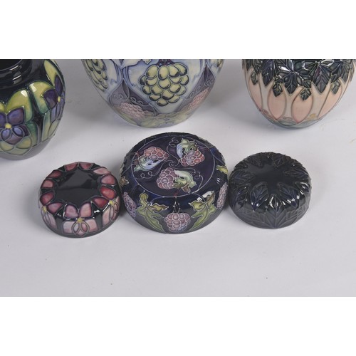 910 - A Grape decorated Moorcroft Ginger Jar & Cover along with Two Smaller Moorcroft Ginger Jars & Covers... 