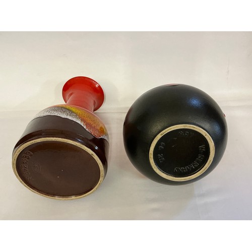 920 - Two Fat Lava German Runny Glazed Red & Brown Vases, one Squat & one Narrow Neck. Measuring: 30cms & ... 