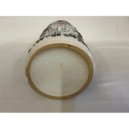 921 - A Fat Lava German made Runny Glazed Ewer Vase decorated with Red Flowers. Measuring: 39cms High.