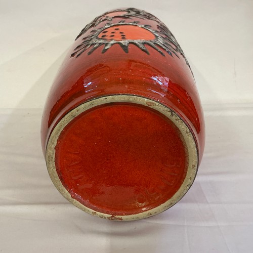 924 - A Fat Lava German Red Glazed & Floral decorated Vase with Runny Glaze. Measuring: 49cms high.