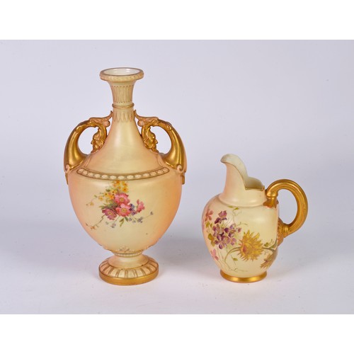 928 - A Royal Worcester Vase decorated with Summer Flowers along with a Royal Worcester Peach ground Jug d... 