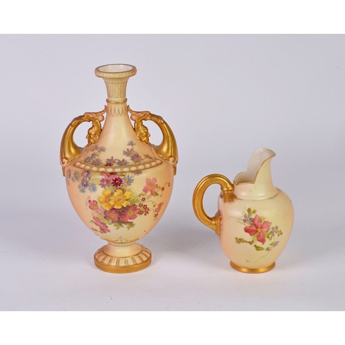 928 - A Royal Worcester Vase decorated with Summer Flowers along with a Royal Worcester Peach ground Jug d... 
