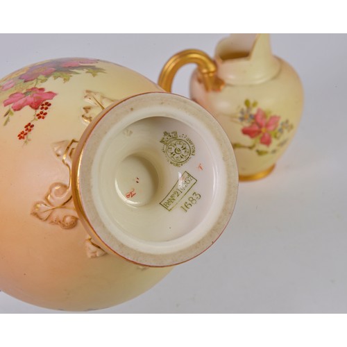 928 - A Royal Worcester Vase decorated with Summer Flowers along with a Royal Worcester Peach ground Jug d... 