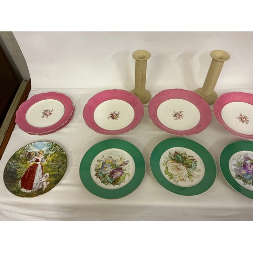 929 - A Collection of China to include Plates, Tazzas & Two Candlesticks.