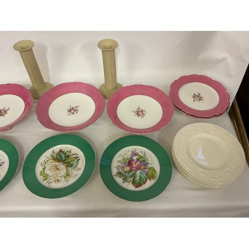 929 - A Collection of China to include Plates, Tazzas & Two Candlesticks.