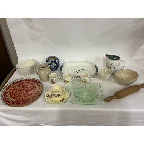 931 - A Collection to include three Vintage Jelly Moulds, Denby Coffee Pot & Tray, Cheese Glass Tray & Boa... 