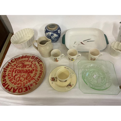 931 - A Collection to include three Vintage Jelly Moulds, Denby Coffee Pot & Tray, Cheese Glass Tray & Boa... 