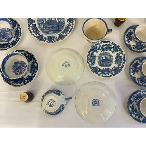 935 - A Blue & White Copeland Spode's Italian Coffee Pot, Enoch Wedgwood Saucers, Blue & White Coffee Cups... 