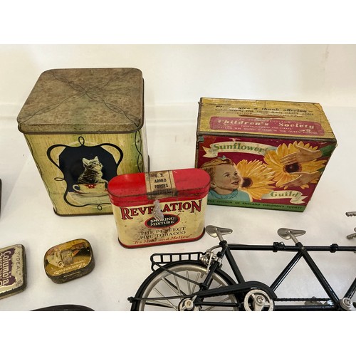 814 - A Dunhill Cigarette Lighter, Two modern Bicycle's, a Glass Jewellery Casket, Advertising Tins, etc.