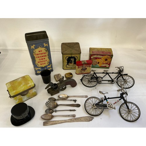 814 - A Dunhill Cigarette Lighter, Two modern Bicycle's, a Glass Jewellery Casket, Advertising Tins, etc.