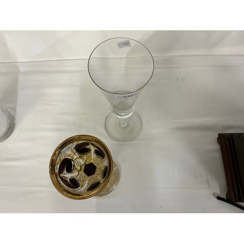 732 - A Large Triple Air Twist Knop & Spread out Foot Ale Glass. Measures: 28cms High. Along with a Bohemi... 