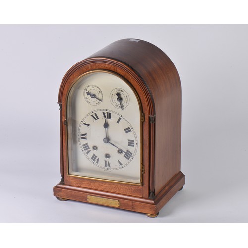 347 - A Mahogany Cased German made Domed Topped Bracket Clock with Chiming movement, Nickel Silver Chapter... 