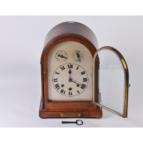 347 - A Mahogany Cased German made Domed Topped Bracket Clock with Chiming movement, Nickel Silver Chapter... 