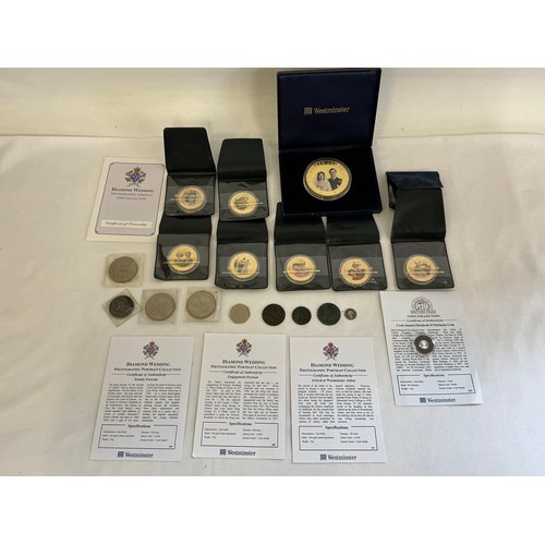 381 - A Collection of Coins to include 8 x Westminster Diamond Wedding Collection in pouches, a Cook Islan... 