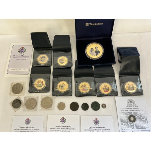 381 - A Collection of Coins to include 8 x Westminster Diamond Wedding Collection in pouches, a Cook Islan... 
