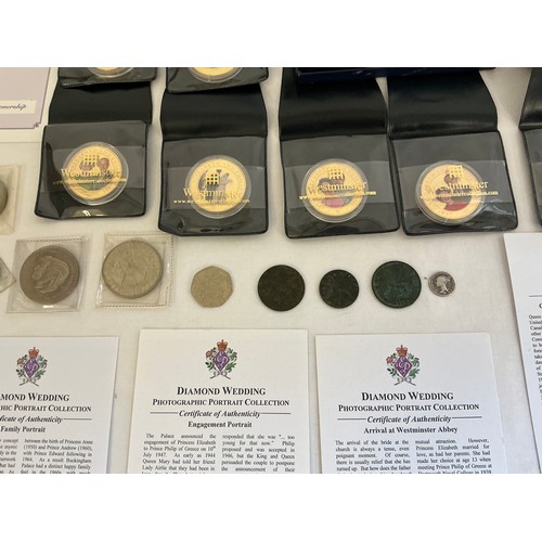 381 - A Collection of Coins to include 8 x Westminster Diamond Wedding Collection in pouches, a Cook Islan... 