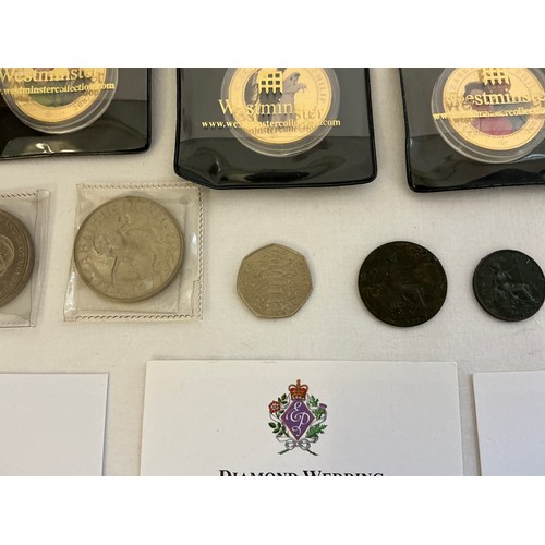 381 - A Collection of Coins to include 8 x Westminster Diamond Wedding Collection in pouches, a Cook Islan... 