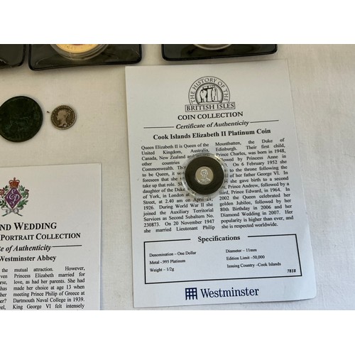 381 - A Collection of Coins to include 8 x Westminster Diamond Wedding Collection in pouches, a Cook Islan... 