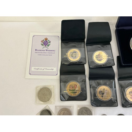 381 - A Collection of Coins to include 8 x Westminster Diamond Wedding Collection in pouches, a Cook Islan... 