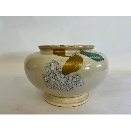 778 - An Art Nouveau Japanese Satsuma Plant Pot with Moriage decoration, gilding & a square seal mark. Mea... 