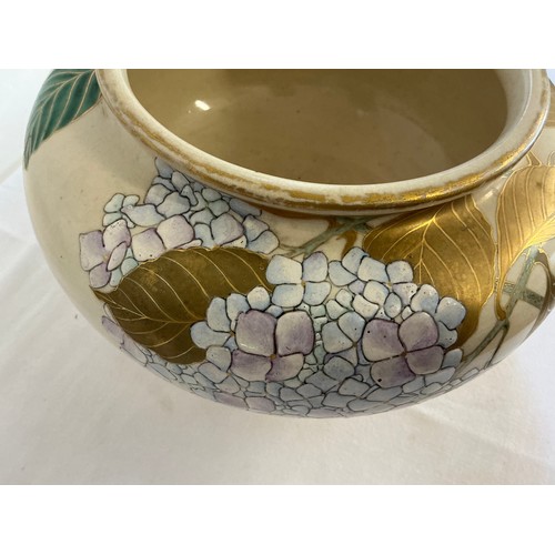 778 - An Art Nouveau Japanese Satsuma Plant Pot with Moriage decoration, gilding & a square seal mark. Mea... 