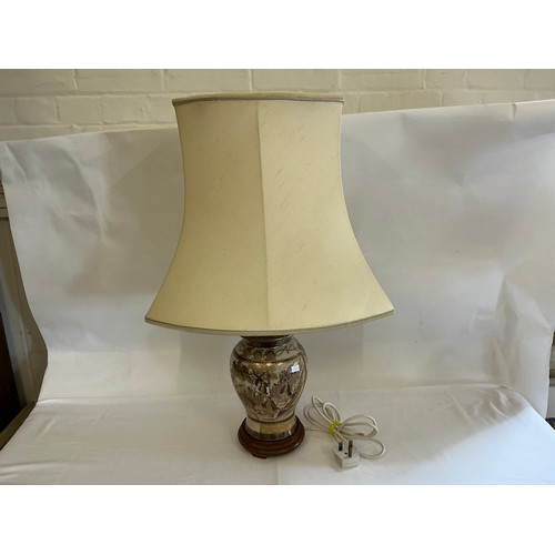 781 - A Japanese Satsuma design Table Lamp depicting a Group of Warriors & Attendants coming down a mounta... 