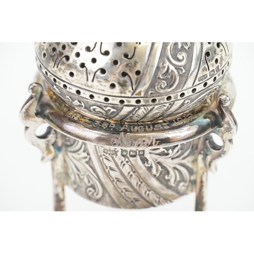 35 - A silver censer by James Dixon & Sons Ltd, featuring intricate engravings and pierced domed cover. E... 