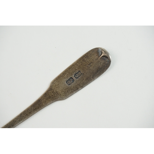 13 - A George III Irish silver dessert spoon, Dublin circa 1800, engraved with a crest, together with a V... 
