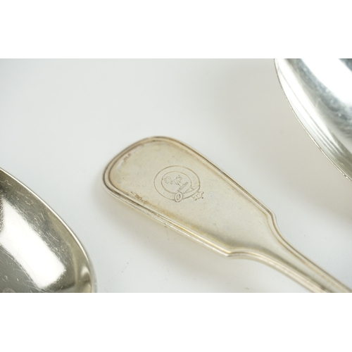 20 - A set of six Edwardian silver serving spoons by Walker & Hall, hallmarked Sheffield 1905. Each engra... 