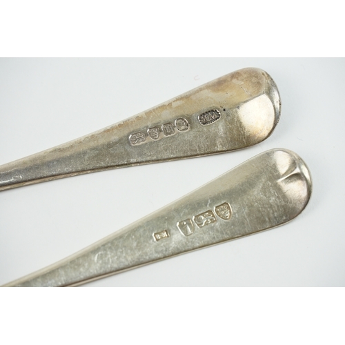 22 - Three George III silver serving spoons by William Eley I, hallmarked London 1795, together with a si... 
