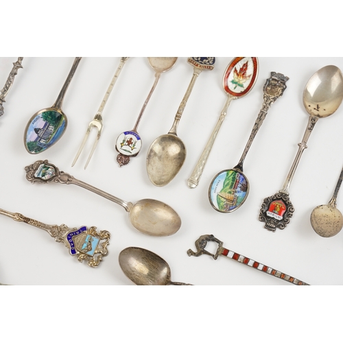 28 - A collection of various enamel and collectible silver teaspoons from various countries ranging from ... 