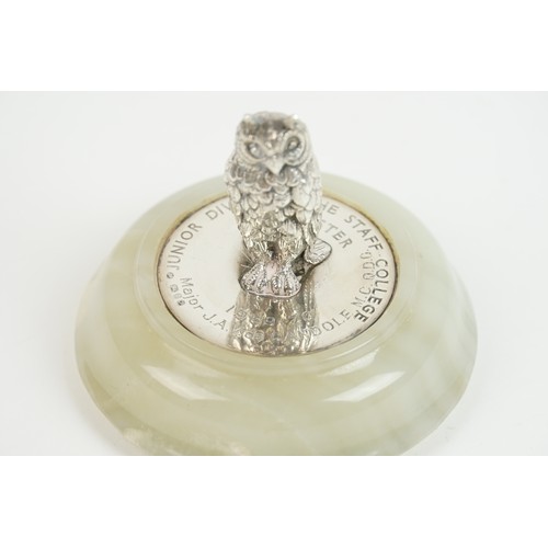 59 - A silver topped owl desk weight by John Pinches. Hallmarked London 1970. The desk weight is marked W... 