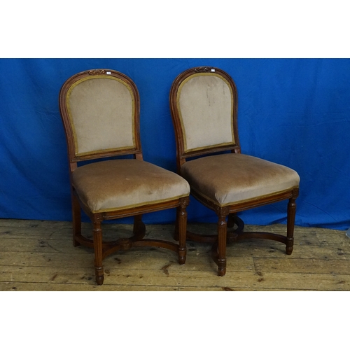 589 - A Pair of Dutch Hoop Back Beaded & Upholstered in Velvet Dining Chairs resting on fluted legs with u... 