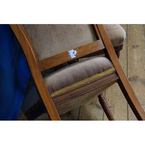 589 - A Pair of Dutch Hoop Back Beaded & Upholstered in Velvet Dining Chairs resting on fluted legs with u... 