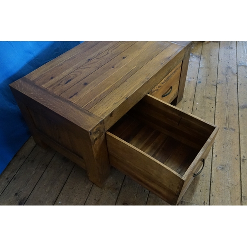 612 - A Modern Oak T.V. or Coffee Table fitted with two large Drawers & Panelled Sides. Measuring: 100cms ... 