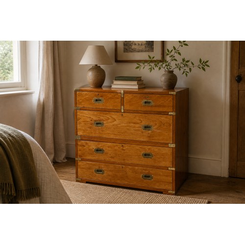 A Late 19th Century design Campaign Chest with Brass Corners with inset Handles, Off-Set Screws & Keys. Measuring: 99cms across x 45cms deep x 100cms high.