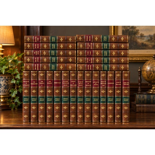 A collection of Thomas Hardy books, leather bound and gilt raised spine, Wessex Edition 1923.
